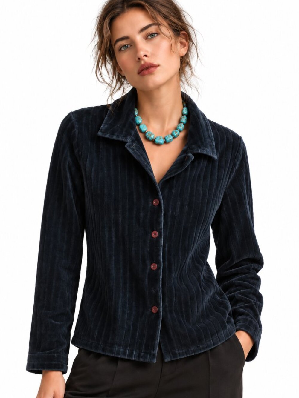 Dex cotton-rich velvet top w. vertical ribbing
